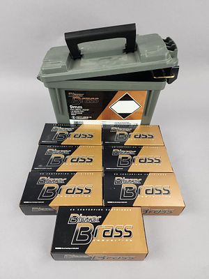 Brass Blazer 9mm Ammo in Matching Can 350 Rounds. CCI/Speer Blazer Brass 9mm Luger centerfire 