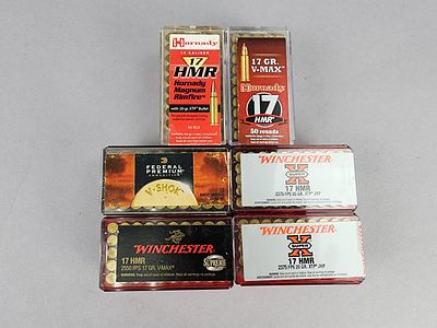 Various .17 CA. HMR Ammunition 292 Rounds. Group of 292 rounds of .17 HMR ammunition in six 