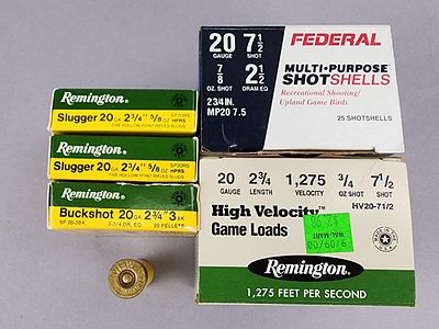 20 Gauge Shotgun Shells 46 Shots. Assortment of 46 loaded 20 gauge, 2 3/4-inch shotshells. 