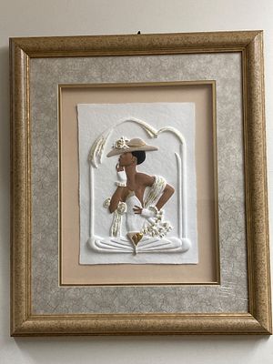 Signed Dimensional Paper Relief of an Elegant Woman. Dimensional paper relief depicting an 