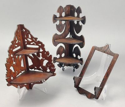 Three Victorian Gothic-Style Wall Furnishings & Shelves. Group of three Victorian-style wall 