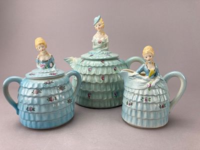 Japanese Crinoline Lady Figural Three-Piece Tea Set. Japanese Crinoline Lady figural tea service 
