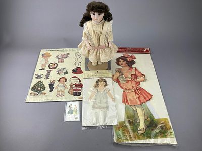 1987 Artist Doll with Reproduction Paper Doll Sets. Five-piece doll collection comprising a 