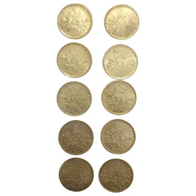 צרפת 5 פרנק , 10 מטבעות משנת 1960 כסף 835 משקל כולל 120 גרם