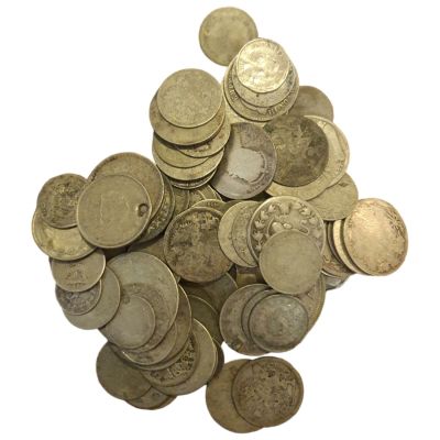 לוט מטבעות כסף לא נבדק כלל משקל כולל 293.82 גרם מטבעות שונים