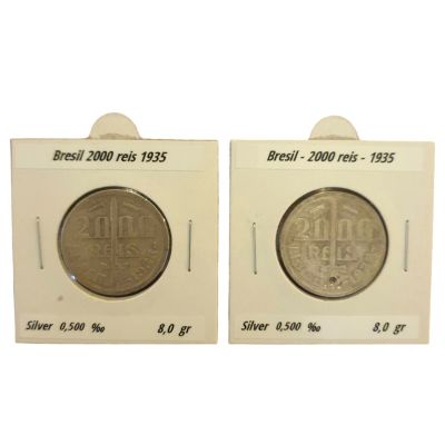 ברזיל 2 מטבעות בעריך 2000 רייס משנת 1935 מכסף 0.500 משקל כולל 16 גרם