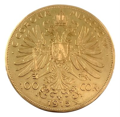 אוסטריה מטבע זהב בעריך 100 קרונות משנת 1915 מזהב 0.900 במשקל 33.88 גרם