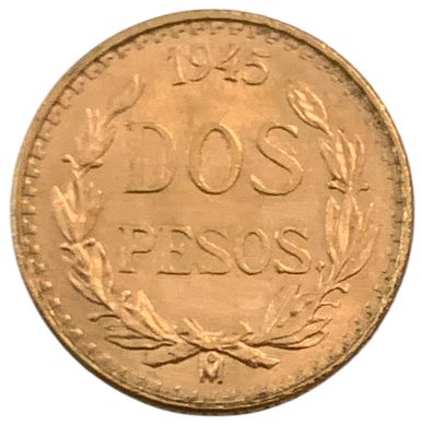 מקסיקו מטבע זהב בעריך 2 פאזו משנת 1945 מזהב 0.900 במשקל 1.67 גרם