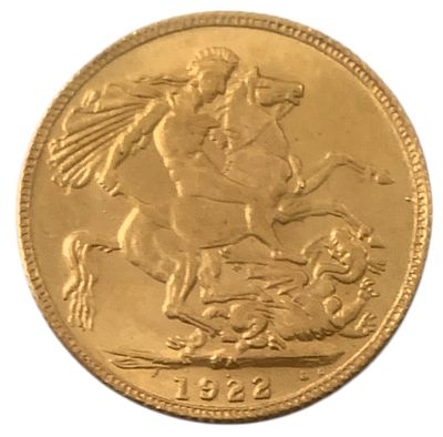 אוסטרליה מטבע בעריך 1 סובריין (sovereign) משנת 1922 מזהב 0.916 במשקל 7.99 גרם