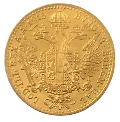 אוסטריה מטבע בעריך 1 דוקאט משנת 1915 מזהב 0.986 במשקל 3.49 גרם