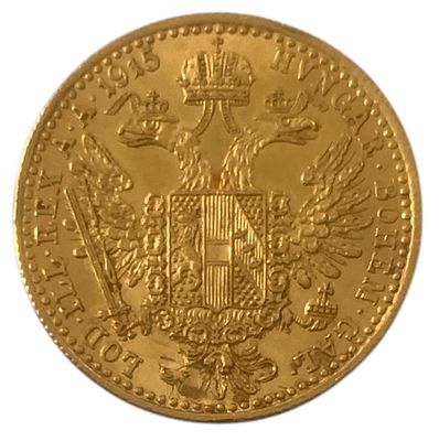 אוסטריה מטבע בעריך 1 דוקאט משנת 1915 מזהב 0.986 במשקל 3.49 גרם