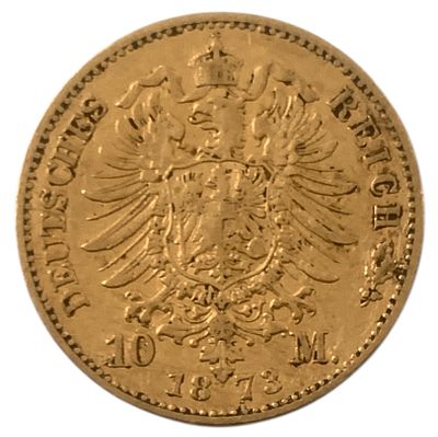 האימפריה הגרמנית מטבע בעריך 10 מארק משנת 1873-B מזהב 0.900 במשקל 3.98