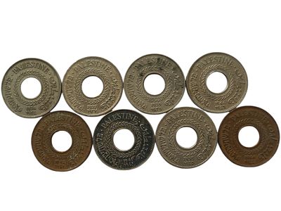 פלשתינה ארץ ישראל 8 מטבעות בעריך 5 מיל משנים שונות KM-3 במצב VF