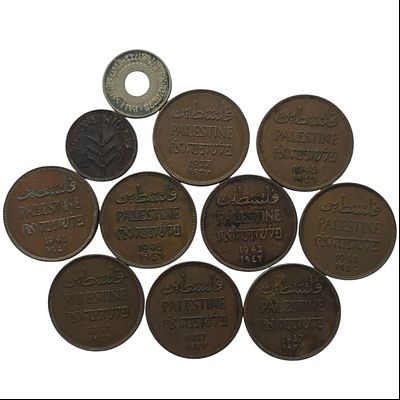 פלשתינה ארץ ישראל 11 מטבעות 9 בעריך 2 מיל מטבע של אחד ומטבע של 5 מיל שנים שונות במצב VF