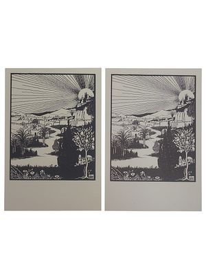 יודאיקה ישראל 2 גלויות של משה ליליאן "שירי הגטו" בגודל 106*151 מ"מ