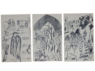 יודאיקה ישראל 3 גלויות מאוירות בגודל 88*142 מ"מ