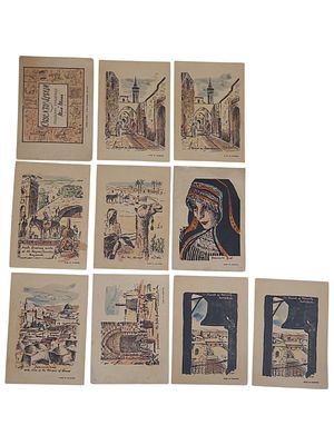 יודאיקה ישראל 10 גלויות של ריקו בלאס "תמונות מפלשתינה" בגודל 87*125 מ"מ