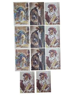 יודאיקה ישראל 11 גלויות של דוד גלבוע בגודל 100*148 מ"מ