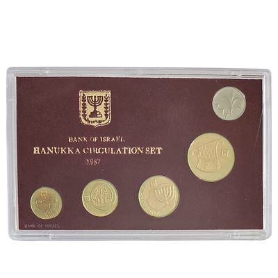 ישראל החברה למדליות ומטבעות סט מטבעות חנוכה הכולל 5 מטבעות משנת 1987