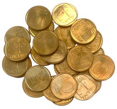 ישראל לוט 25 מטבעות בעריך 10 אגורות משנת 1975 במצב חדש
