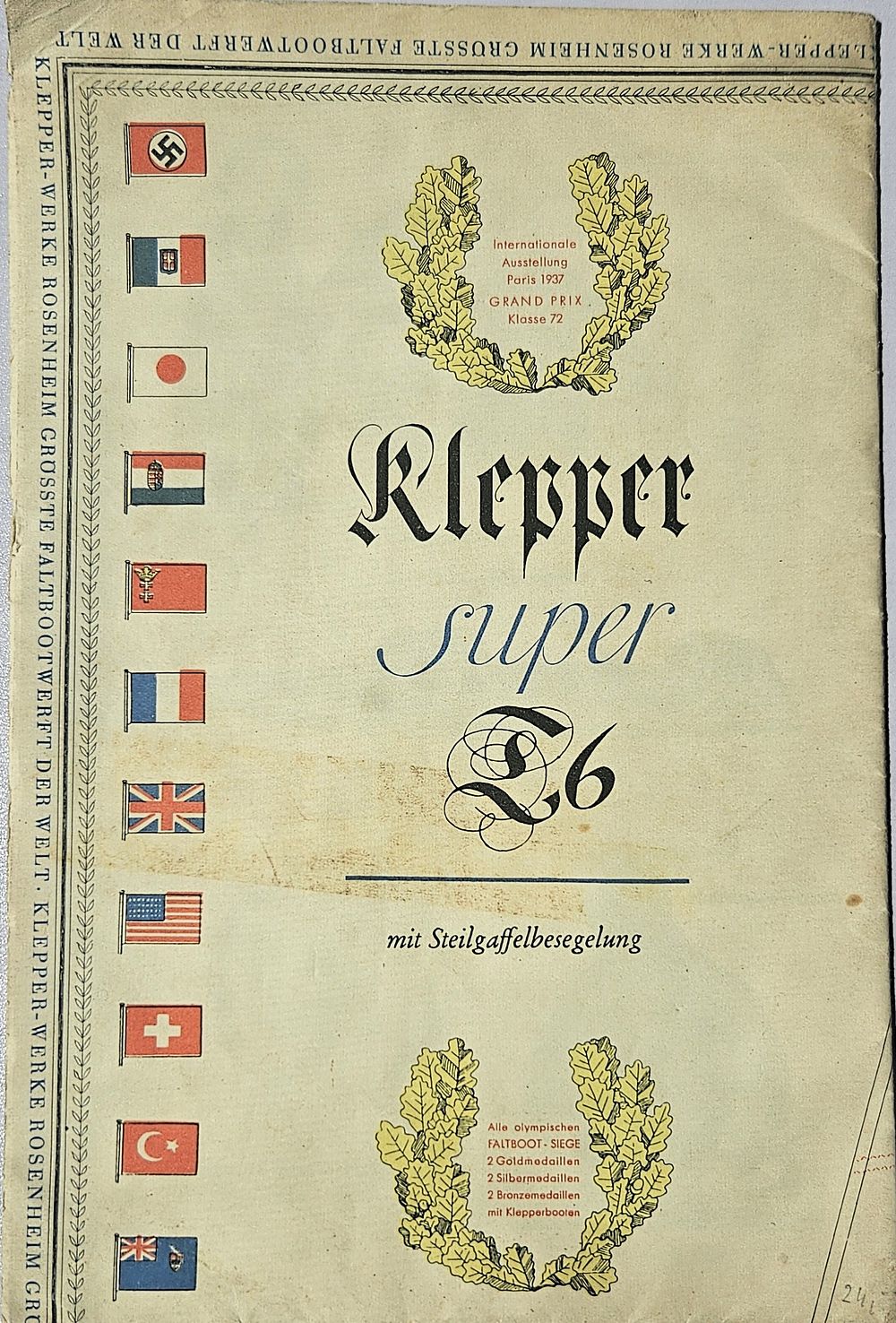 פרסום לסירת הקאייק "Klepper Super T6" משנת 1938: 
דגם זה שהופיע לראשונה במשחקים האוליפיים 