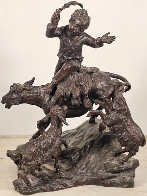 Cinque Vincenzo (Napoli 1852 - 1929) - La difesa dell'erba di Palizzi scultura in bronzo firma: di 