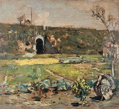 Villani Gennaro (Napoli 1885 - 1948) - Il tacchino olio su tavola firma: in basso a sinistra 