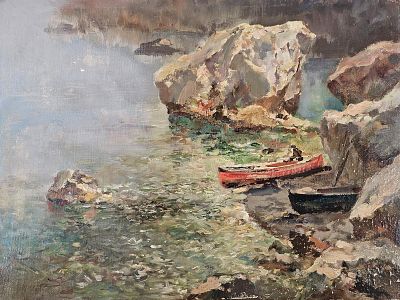 White Valentino (Positano, SA 1909 - 1986) - Costiera olio su cartone telato firma: in basso a 