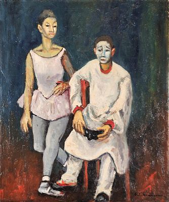 Chiancone Alberto (Porto Santo Stefano, GR 1904 - Napoli 1988) - Pulcinella e la ballerina olio su 