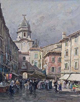 De Corsi Nicolas (Odessa 1882 - Napoli 1956) - Mercato a Venezia olio su cartone firma: in basso a 