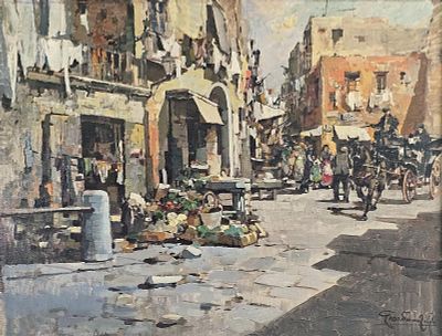 Giordano Felice (Napoli 1880 - Capri, Na 1964) - Mercato cittadino olio su telamisure: cm 57 x 76 