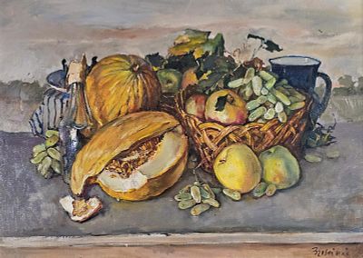 Bresciani Antonio (Napoli 1902 - 1998) - Natura morta con melone olio su tela firma: in basso a 