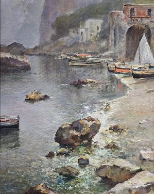 White Valentino (Positano, SA 1909 - 1986) - Marina di Capri olio su cartone telato firma: in 