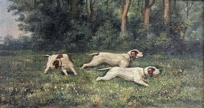 Ascione Nicola (Torre del Greco, NA 1870 - Napoli 1957) - Cani da caccia 1912 olio su tela firma e 