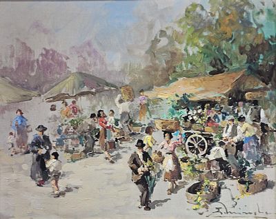 Miraglia Ermogene (Napoli 1907 - 1964) - Mercato olio su tela firma: in basso a destra misure: cm 