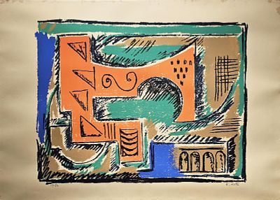 Notte Emilio(Ceglie Messapica, BR 1891 - Napoli 1982) - Architettura serigrafia su carta applicata 