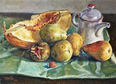 Parlato Giovanni (Vico Equense, Na 1957) - Natura morta olio su pannello firma: in basso a 