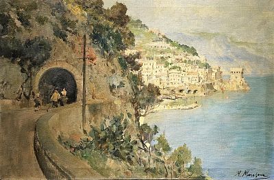 Maresca Mario (? 1887 - 1963) - Costiera amalfitana olio su tela firma: in basso a destra misure: 