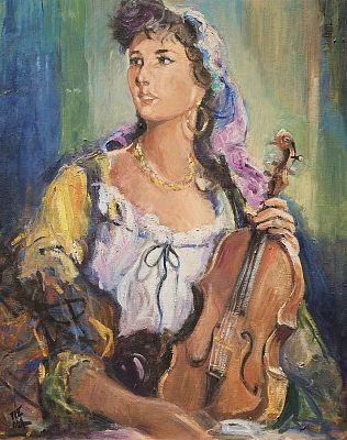 Fienga Raffaello (XX secolo) - Gitana olio su tela firma: in basso a sinistra misure: cm 50 x 40 