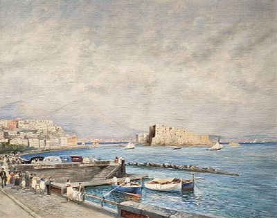 Canino Vincenzo (Napoli 1892 - 1978) - Il lungomare di Napoli olio su tela firma: in basso a 