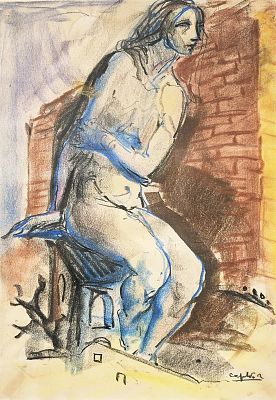 Capaldo Rubens (Parigi 1908 - Napoli 1987) - Nudo nella Metafisica tecnica mista su carta firma: 