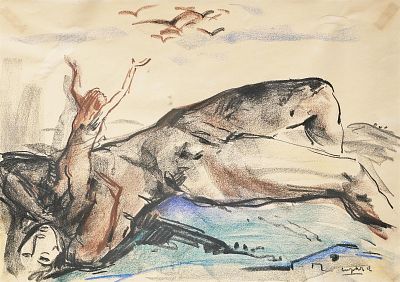 Capaldo Rubens (Parigi 1908 - Napoli 1987) - Allegoria tecnica mista su carta firma: in basso a 