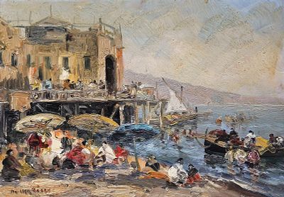 Di Marino Francesco (Napoli 1892 - 1954) - Al Bagno Elena olio su tavola firma: in basso a 