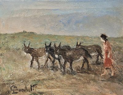 Bocchetti Gaetano (Napoli 1888 - 1990) - Gli asinelli olio su tela firma: in basso a sinistra 