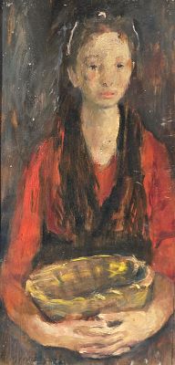 Bresciani Antonio (Napoli 1902 - 1998) - Fanciulla con cesta olio su tavola firma: in basso a 