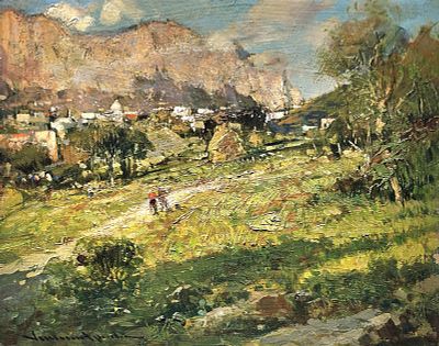 Aprile Vincenzo (Napoli 1952) - Capri olio su pannello firma: in basso a sinistra misure: cm 40 x 