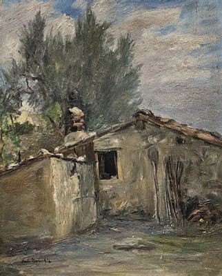 Verdecchia Carlo (Atri, TE 1905 - 1984) - Casa colonica olio su tavola firma: in basso a sinistra 