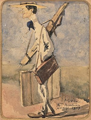 Anastasio Giovanni (XIX-XX secolo) - Il maestro Gennaro Villani ad Amalfi 1907 acquerello su carta 