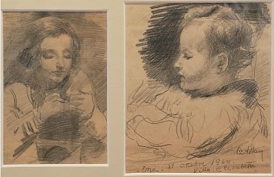 Villani Gennaro (Napoli 1885 - 1948) - Il rammendo / Ena 1940 matita su carta firma e data: in 