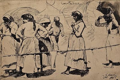 Villani Gennaro (Napoli 1885 - 1948) - Contadine 1899 inchiostro su carta firma e data: in basso a 